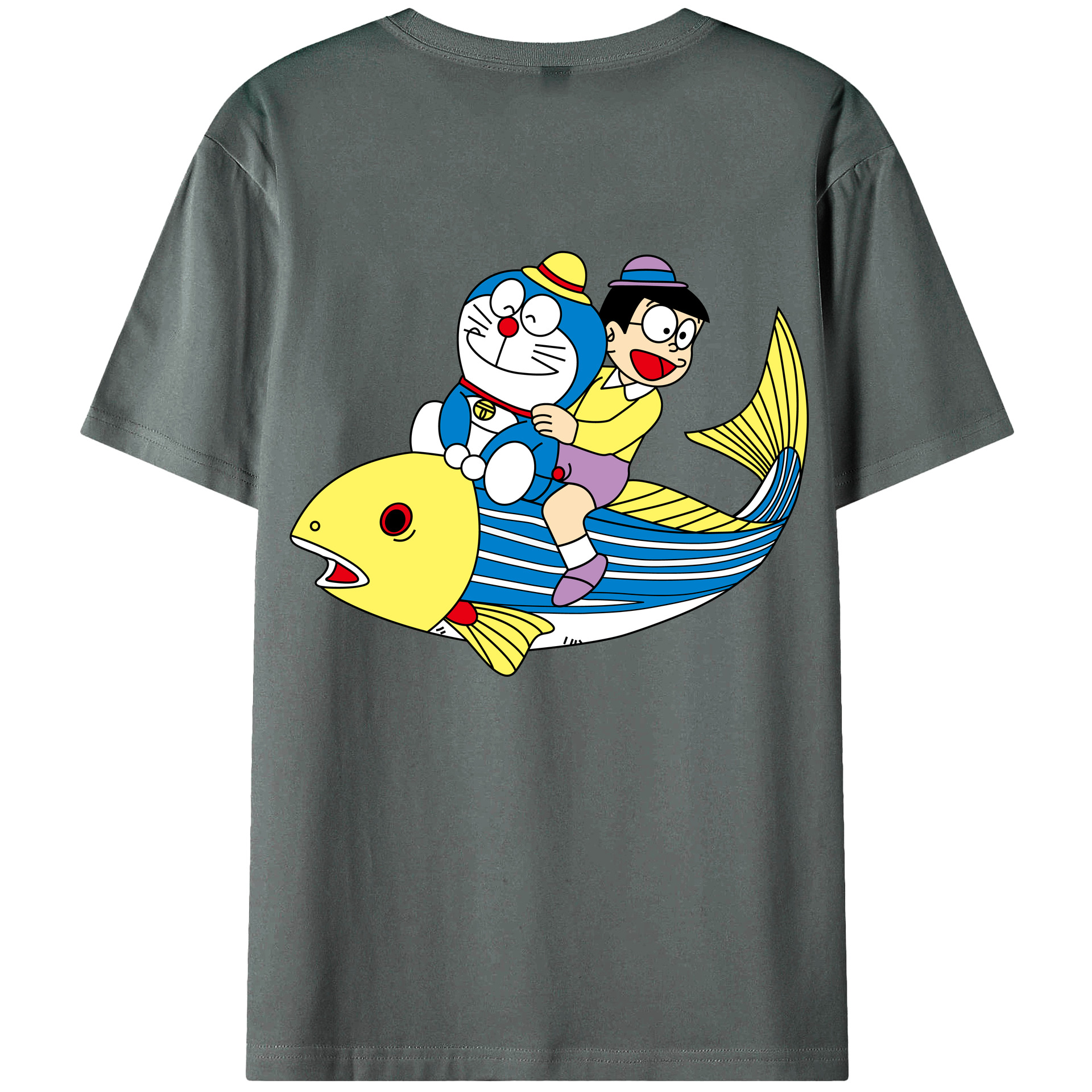（画像用） ドラえもん 野比 のび太 Doraemon Nobita Nobi 綿100％ メンズ半袖Tシャツ（バックプリント） 通気性